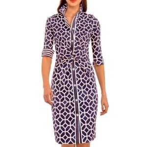 Gretchen Scott Designs Navy and White Geometric Midi Dress on